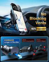 VANMASS 2025 Black Car Phone Holder with Upgraded Suction & Vent Clip